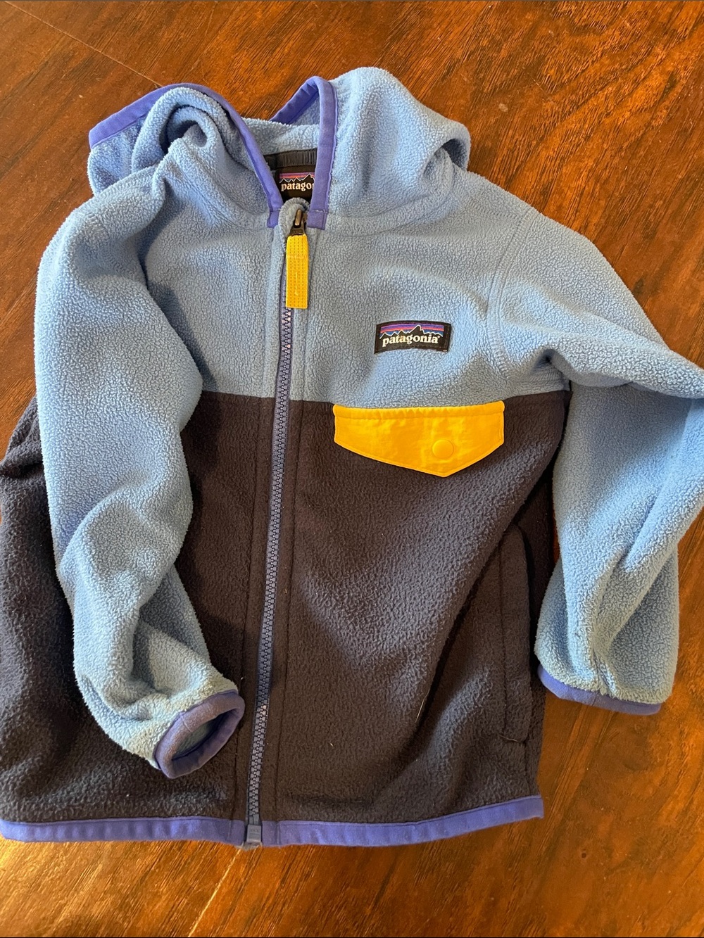 Patagonia Kids Light Blue, Dark Gray & Yellow Fleece Hoodie
